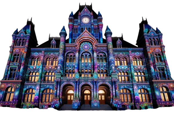 An Ornately mapped building.